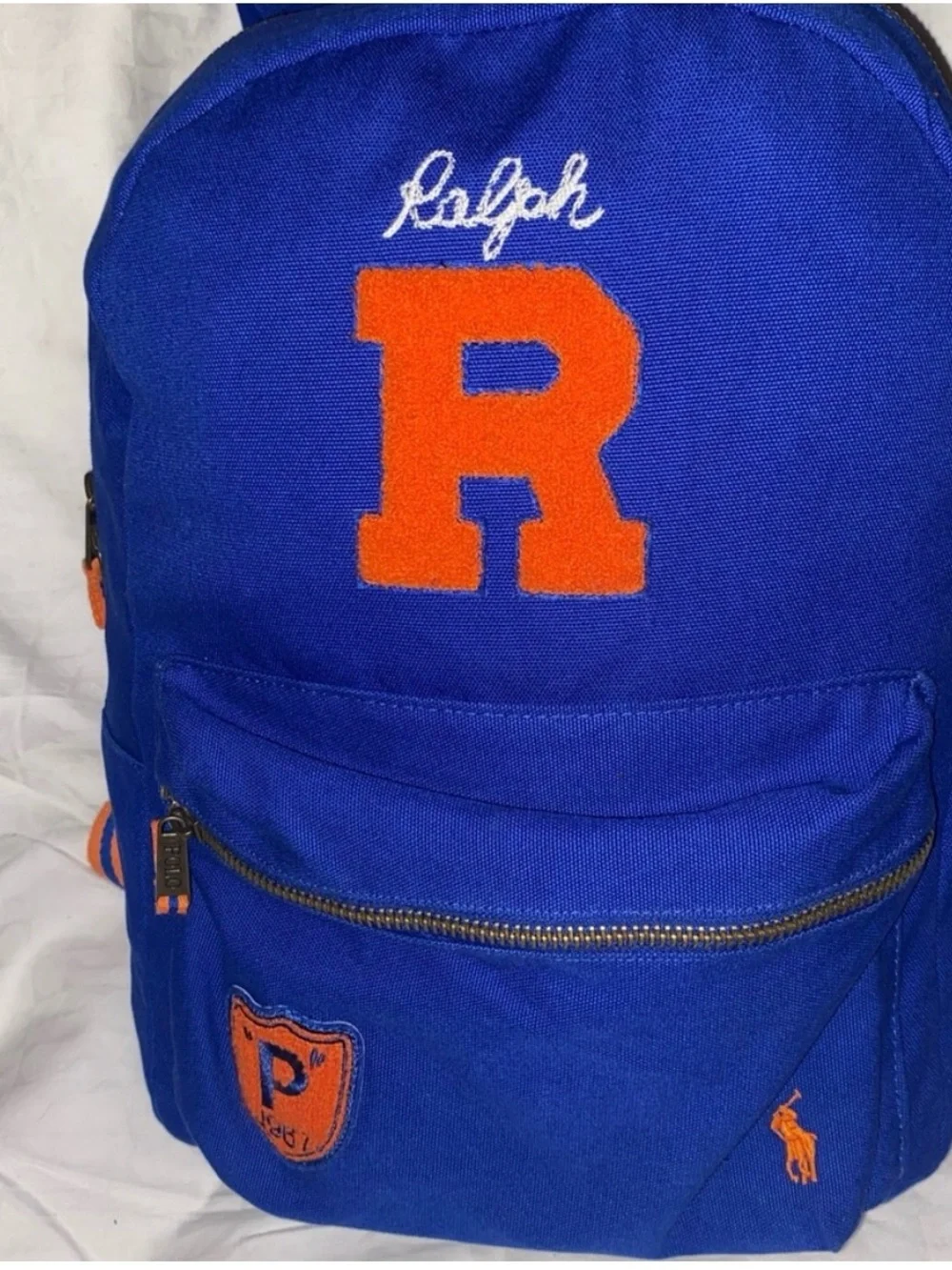 Ralph Lauren Blue and Orange 'R' Canvas Backpack